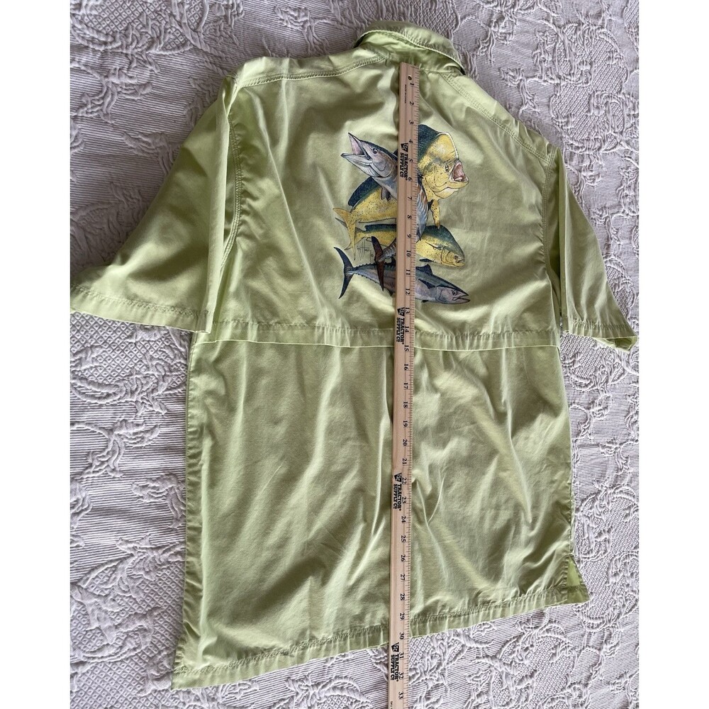 Guy Harvey AFTCO Vented Fishing Shirt Logo S/S Embroidered Green Mens Sz Medium - Picture 10 of 14